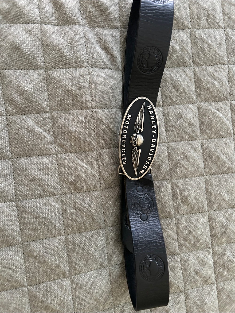 Harley-Davidson Black Leather Men's Belt with Oval Eagle Buckle